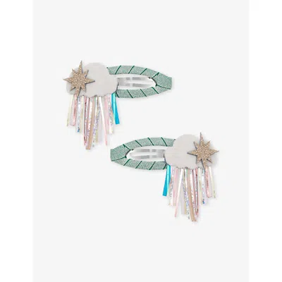Mimi & Lula Kids' Cloud Woven Hair Clips Green