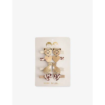 Mimi & Lula Kids' Eopard Mini Pack Of Eight Fabric Hair Clips Dark Neutral