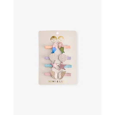Mimi & Lula Kids' Ermaid Mini Pack Of Eight Fabric Hair Clips Multi