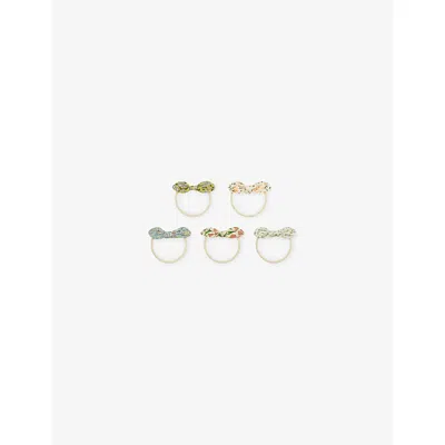 Mimi & Lula Kids' Bow Floral-print Set Of Five Hair Ties In Gold