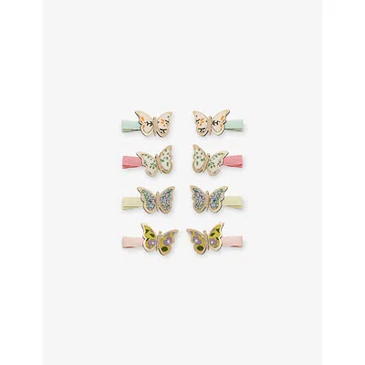 Mimi & Lula Kids' Floral Butterfly Butterfly Set Of Eight Fabric Hair Clips In Multi