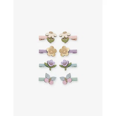 Mimi & Lula Kids' Flower Garden Set Of Eight Woven Hair Clips In Multi