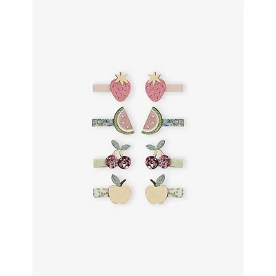 Mimi & Lula Kids' Fruit Salad Set Of Eight Fabric Hair Clips In Multi