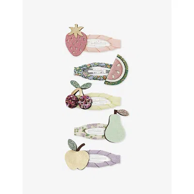 Mimi & Lula Kids' Fruit Salad Set Of Five Fabric Hair Clips In Multi