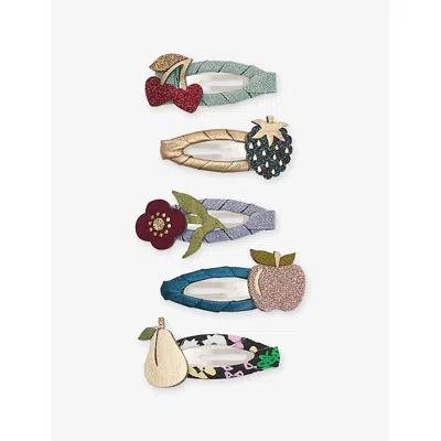 Mimi & Lula Kids' Fruit Woven Hair Clips Pack Of Five Mult In Multi