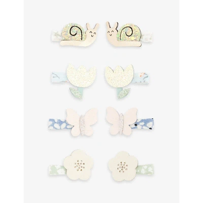 Mimi & Lula Kids' Garden-embellished Mini Set Of Eight Faux-leather Hair Clips In Tulip
