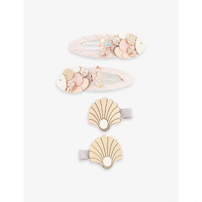 Mimi & Lula Kids' Fish And Shell-embellished Pack Of Four Hair Clips In By The Seaside