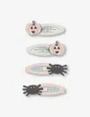 Mimi & Lula Pumpkin And Spider Grosgrain-ribbon Wrapped Pack Of Four Hair Clips In Multi