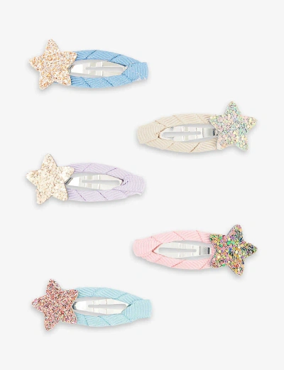 Mimi & Lula Kids' Glitter Star-embellished Pack Of Five Hair Clips In Space Unicorn