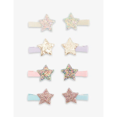 Mimi & Lula Kids' Glitter Star-embellished Set Of Eight Fabric Hair Clips In Space Unicorn
