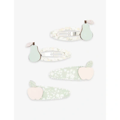 Mimi & Lula Kids' Apple And Pear-embellished Pack Of Four Hair Clips In Tulip