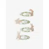 Mimi & Lula Girlskids Spring Bunny-appliqué Floral-print Set Of Four Ribbon Hair Clips In Multi