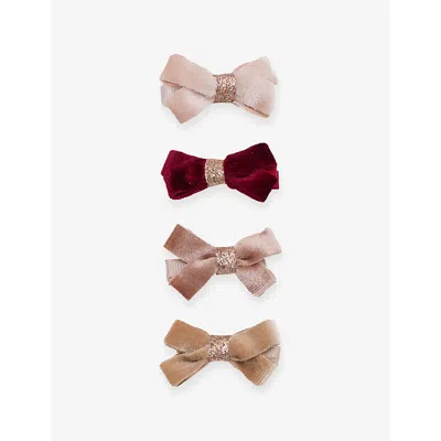 Mimi & Lula Kids' Glitter Bow Set Of Four Velvet Hair Clips Pink