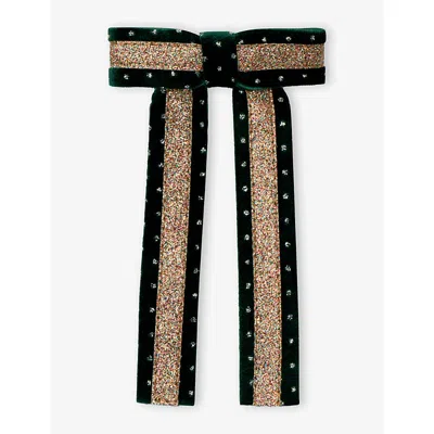 Mimi & Lula Kids' Circus Glitter-embellished Velvet Hair Clip Green In Brown