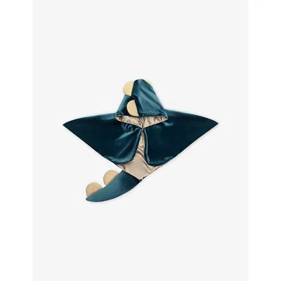 Mimi & Lula Kids' Friendly Dino Velvet Cape Green In Blue