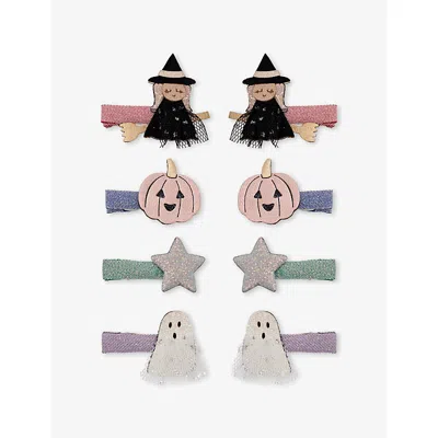 Mimi & Lula Kids' Halloween Set Of Eight Hair Clips Black In Pink