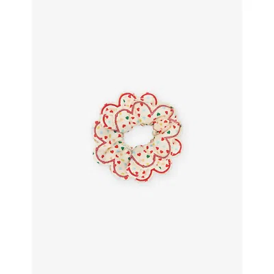 Mimi & Lula Kids' Heart Print Heart-print Scalloped Fabric Scrunch In Neutral