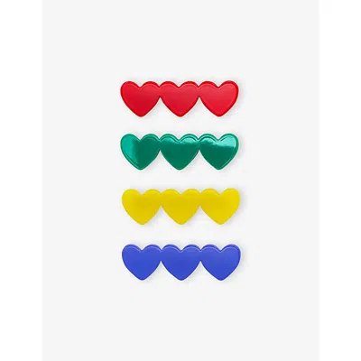 Mimi & Lula Kids' Heart Set Of Four Acetate Hair Clips In Multi