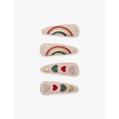 Mimi & Lula Kids' Heartbeam Set Of Four Fabric Hair Clips In Pink