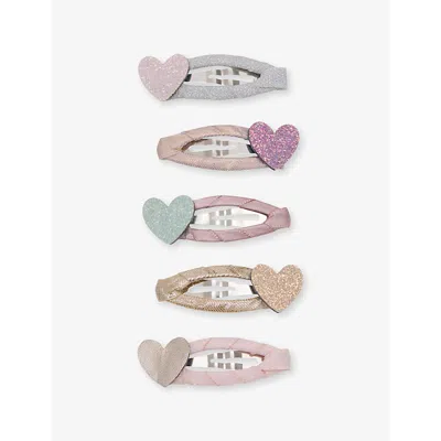 Mimi & Lula Kids' Heart-embellished Set Of Five Hair Clips Pastels In Pink