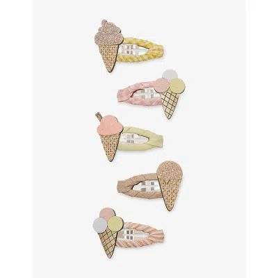 Mimi & Lula Kids' Ice Cream Set Of Five Hair Clips In Burgundy
