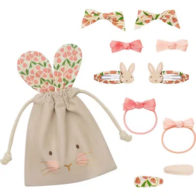 Mimi & Lula Kids' 10-pack Assorted Ponytail Holders & Bow Clips With Easter Bunny Pouch In Pink
