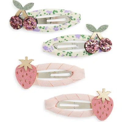 Mimi & Lula Kids' 4-pack Summer Fruit Clic Clacs Hair Clips In Pink
