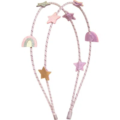 Mimi & Lula Kids' Alice Rainbow Star Double Headband In Light/pastel Pink