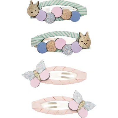 Mimi & Lula Kids' Hungry Caterpillar Set Of 4 Clic Clacs Hair Clips In Multi
