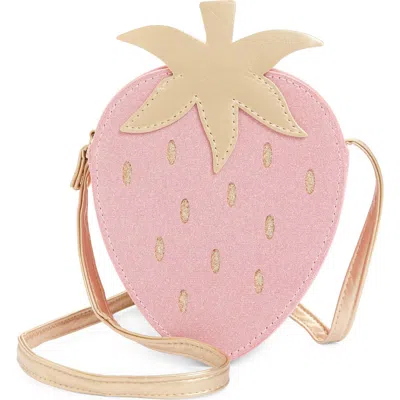 Mimi & Lula Kids' Mini Strawberry Faux Suede Crossbody Bag In Pink