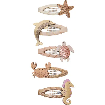Mimi & Lula Kids' Ocean 5-pack Mini Hair Clips In Brown