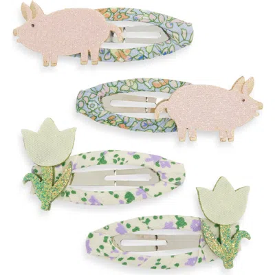 Mimi & Lula Kids' Penelope Pig Assorted 4-pack Glitter Mini Hair Clips In Multi