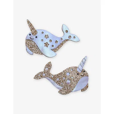 Mimi & Lula Kids' Narwhal Fabric Hairclips Metallic