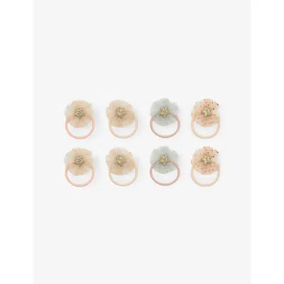 Mimi & Lula Kids' Neutral Mini Tulle Rosette Ponies Set Of Eight Hair Ties In Gold