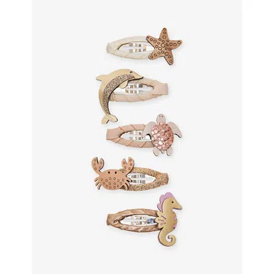 Mimi & Lula Kids' Ocean Life Set Of Five Woven Hair Clips In Multi