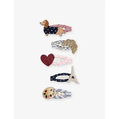 Mimi & Lula Kids' Paris Set Of Five Woven Hair Clips In Multi