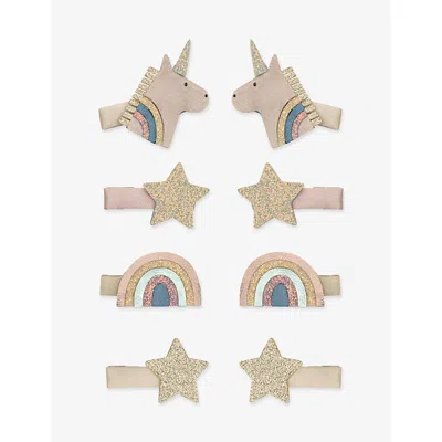 Mimi & Lula Kids' Celeste Unicorn Set Of Eight Hair Clips Pink Multi In Gold