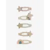 Mimi & Lula Pink Multi Celeste Unicorn Set Of Five Mini Hair Clips In Gold