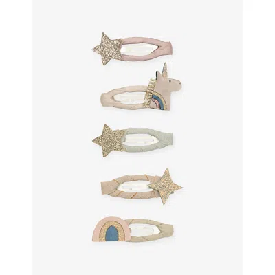 Mimi & Lula Kids' Pink Multi Celeste Unicorn Set Of Five Mini Hair Clips In Gold