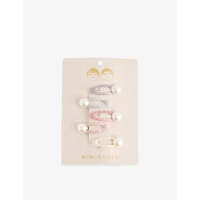 Mimi & Lula Kids' Pink Multi Pearly Hair Clips Set Of Five