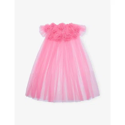 Mimi & Lula Kids' Ruffled-flower Tulle Cape Pink
