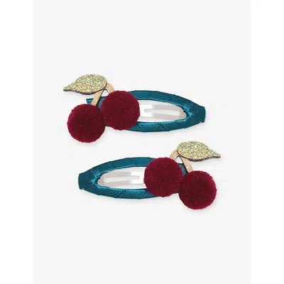 Mimi & Lula Kids' Pom Cherry Hair Clips Teal Mult In Green