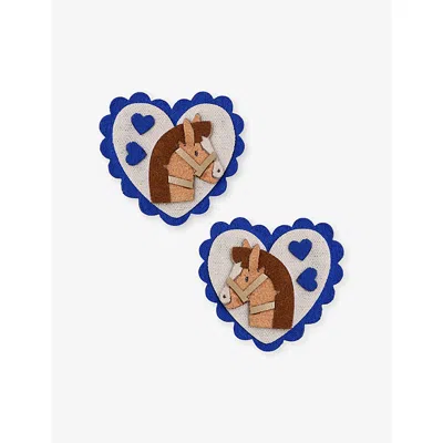 Mimi & Lula Kids' Pony Scalloped Heart Fabric Hair Clips Blu In Blue