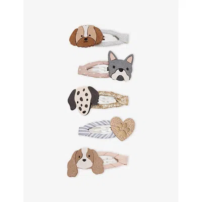 Mimi & Lula Kids' Puppy Love Set Of Five Hair Clips Neutral In Brown