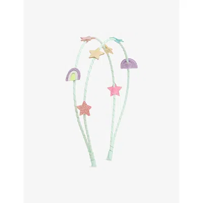 Mimi & Lula Kids' Rain And Star Rainbow And Star Double Headband In Green