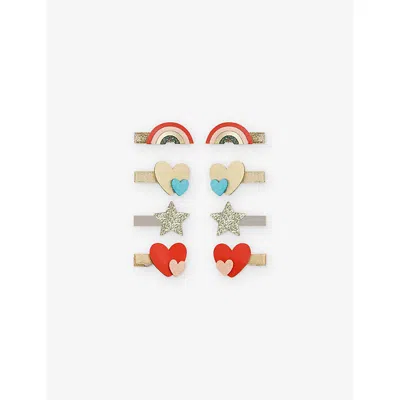 Mimi & Lula Kids' Rainbow Set Of Eight Woven Hair Clips In Multi