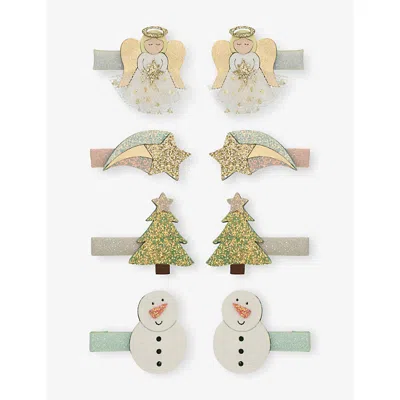 Mimi & Lula Kids' Shimmer Angel Set Of Eight Mini Hair Clips In Green