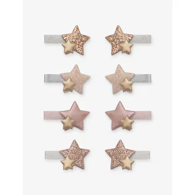 Mimi & Lula Kids' Shimmer Sparkle Star Set Of Eight Hair Clips In Pink