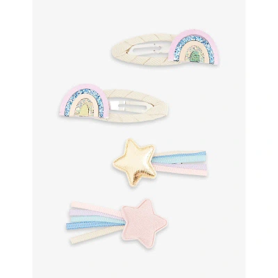 Mimi & Lula Kids' Star And Rainbow-embellished Set Of Four Fabric Hair Clips In Space Unicorn