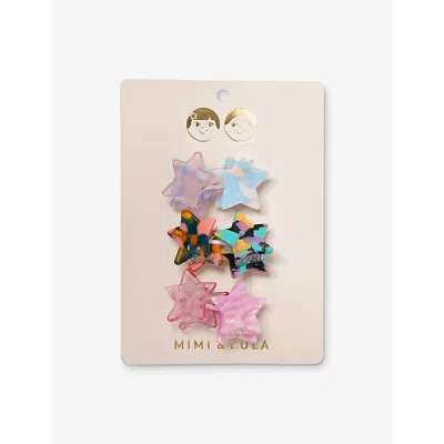 Mimi & Lula Kids' Star Mini Abstract-print Pack Of Six Acetate Claw Clips In Multi
